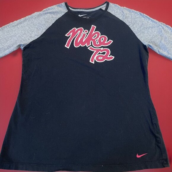 Nike 72 Baseball Shirt Youth XL Black Red Cotton Raglan Sleeves Spellout Y2K - Picture 1 of 9